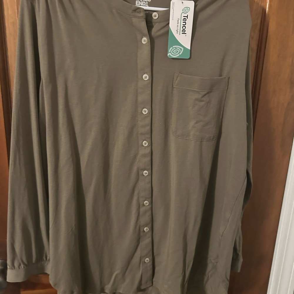 Lands' End Petite Sage Green Henley Shirt